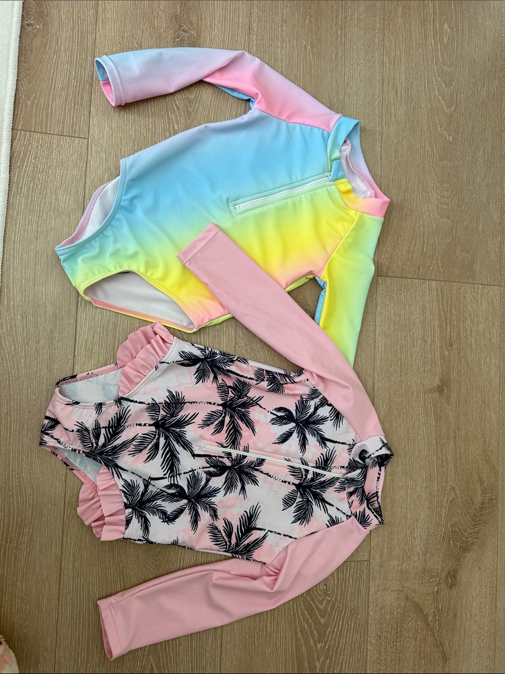 SHEIN Girls Rainbow Gradient & Pink Palm Tree One-Piece Swim Set